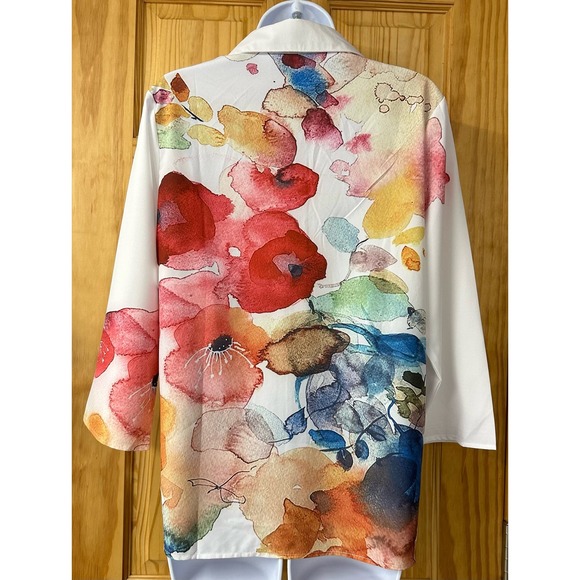 EUC, Women’s 3/4 Sleeve Sz M Button Down Multi-Color Blouse, V556 - Picture 10 of 12